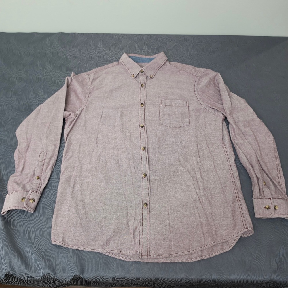 Unbranded Button Down Shirt Mens L Burgundy Excellent Marled Long Sleeve Pocket